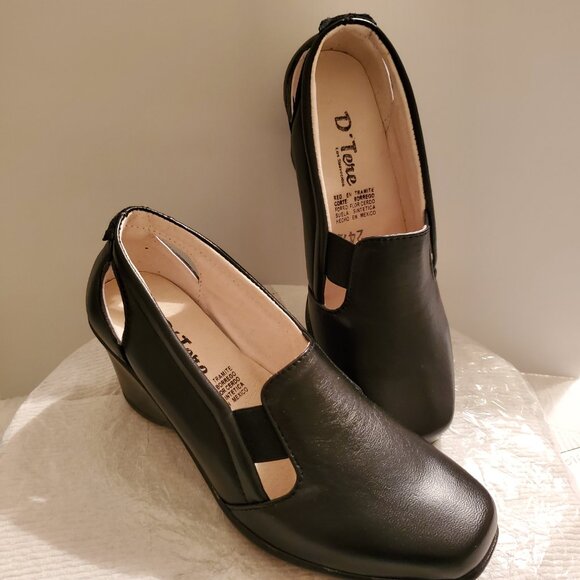 Women Black shoe square toe 100% Leather Cushioned Insole Size US 7.5/ Stretch. - Picture 3 of 10